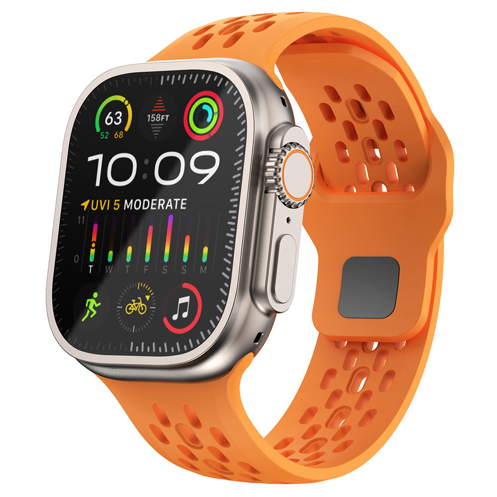 For Apple Watch Ultra 2 Ultra 49mm / 9 8 7 45mm / SE (2023) SE (2022) SE 6 5 4 44mm / 3 2 1 42mm Watch Band Fluoro Rubber Wrist Strap - Orange For Apple Watch Ultra 2 Ultra 49mm / 9 8 7 45mm / SE (2023) SE (2022) SE 6 5 4 44mm / 3 2 1 42mm Watch Band Fluoro Rubber Wrist Strap - Orange